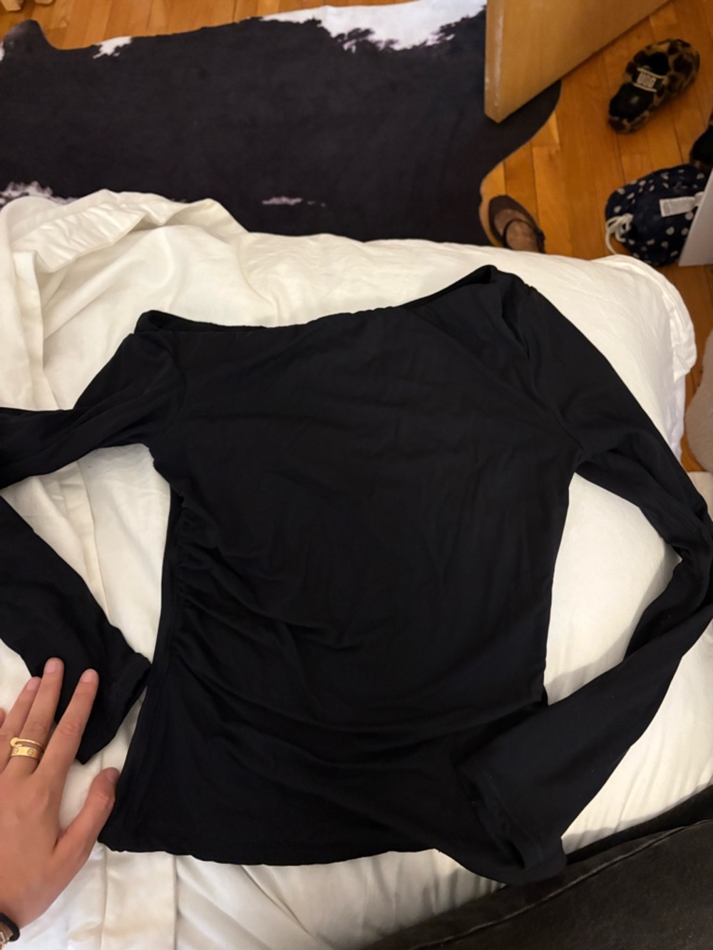 Black Long Sleeve Off The Neck/Shoulder Top